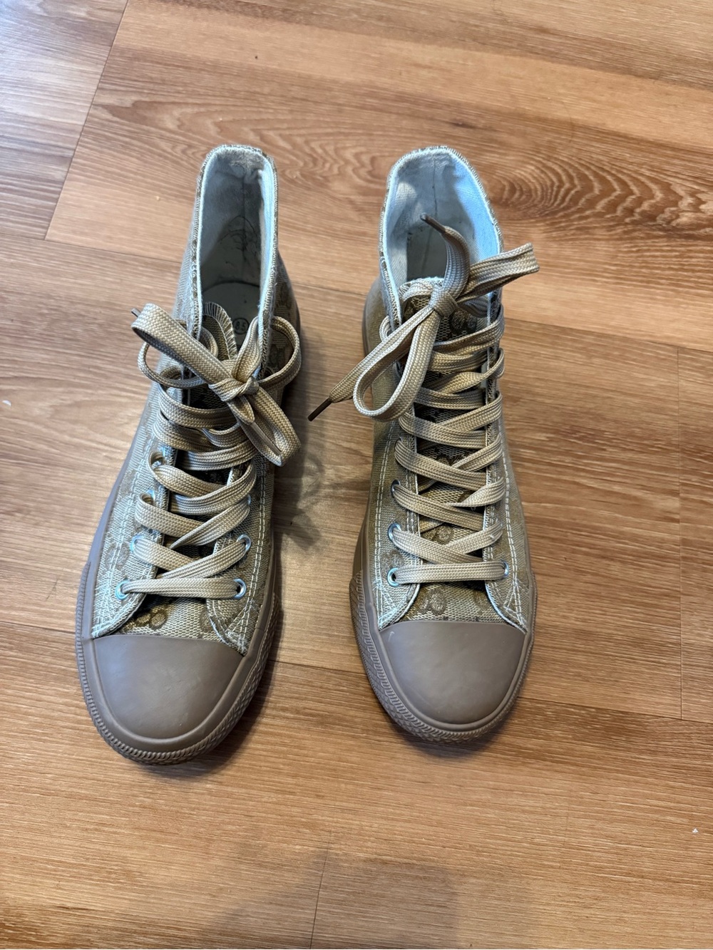 Beige High-Top Lace-Up Sneakers - Neutral Casual Style
